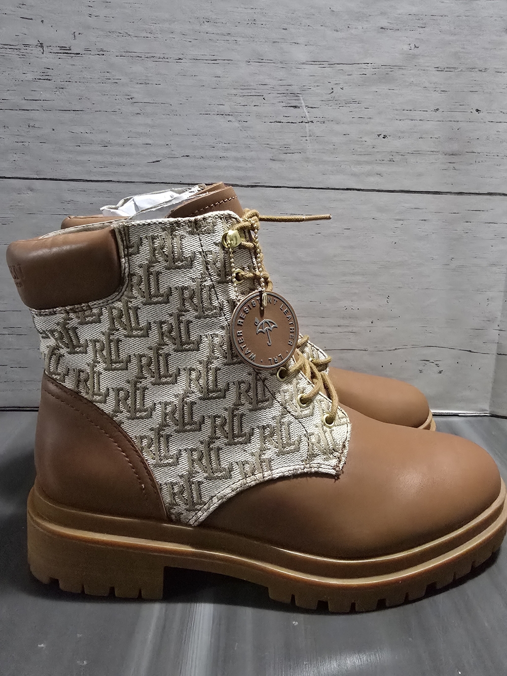 Lauren Ralph Lauren Womens Carlee Leather Pull On Combat & Lace-up Boots Sz 10